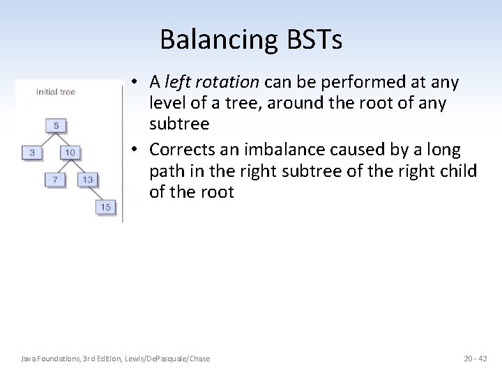 Balancing BSTs • A left rotation can be performed at any level of a
