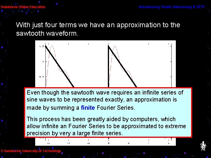 With just four terms we have an approximation to the sawtooth waveform. Even though