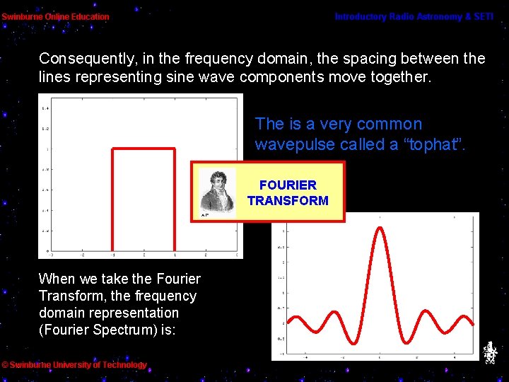 Consequently, in the frequency domain, the spacing between the lines representing sine wave components