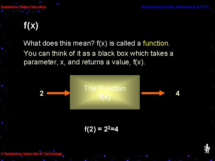 f(x) What does this mean? f(x) is called a function. You can think of