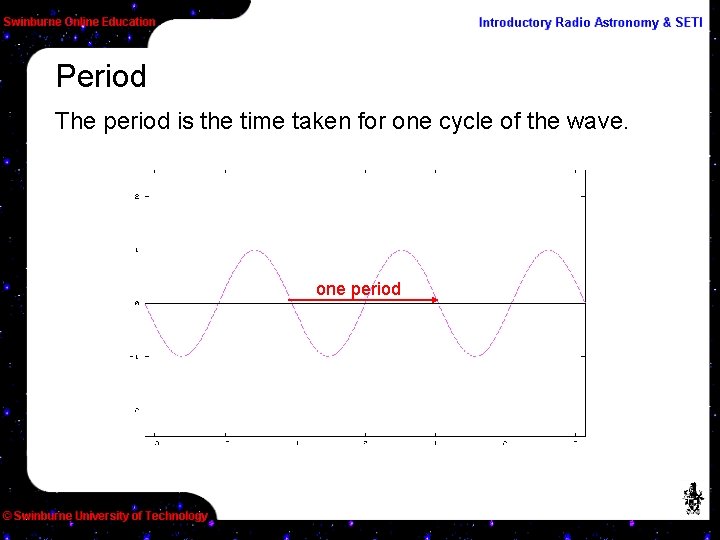 Period The period is the time taken for one cycle of the wave. one