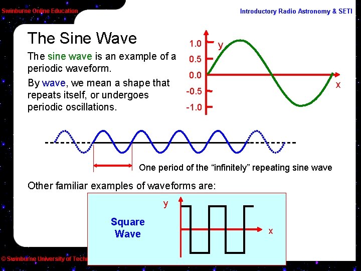 The Sine Wave 1. 0 The sine wave is an example of a periodic