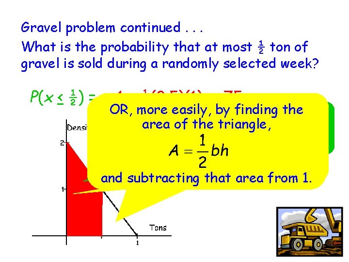 Gravel problem continued. . . What is the probability that at most ½ ton