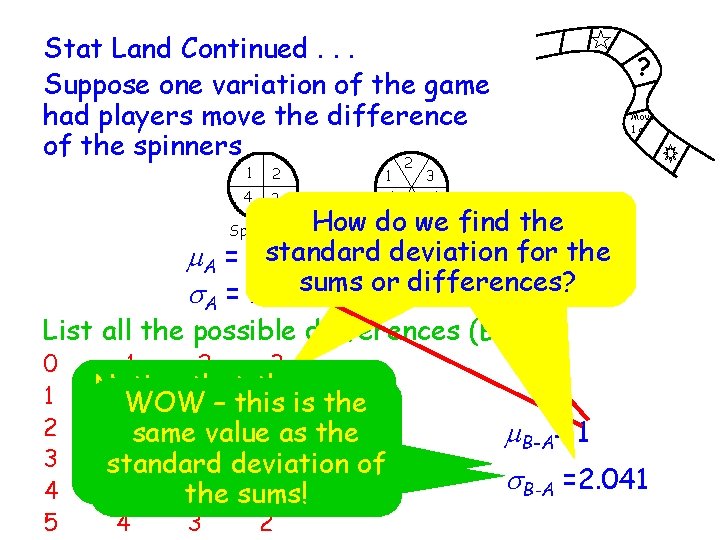 Stat Land Continued. . . Suppose one variation of the game had players move Stat Land Continued. . . Suppose one variation of the game had players move