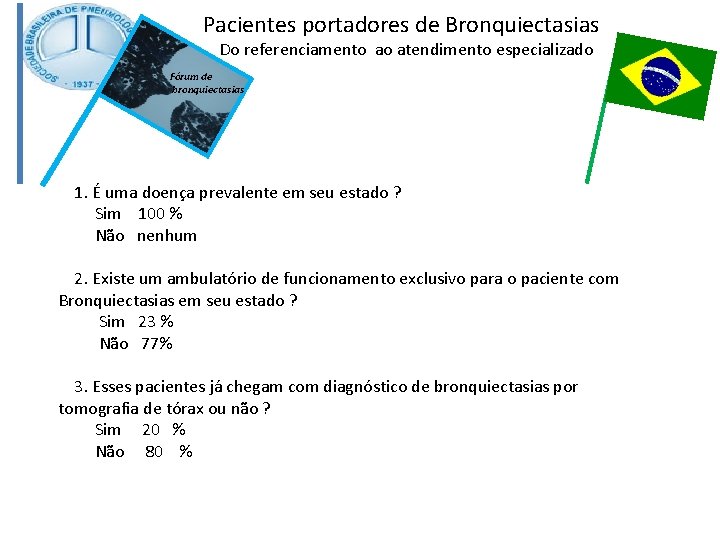 Pacientes portadores de Bronquiectasias Do referenciamento ao atendimento especializado Fórum de bronquiectasias 1. É