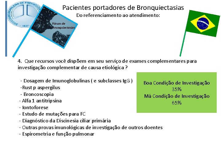 Pacientes portadores de Bronquiectasias Do referenciamento ao atendimento: Fórum de bronquiectasias 4. Que recursos