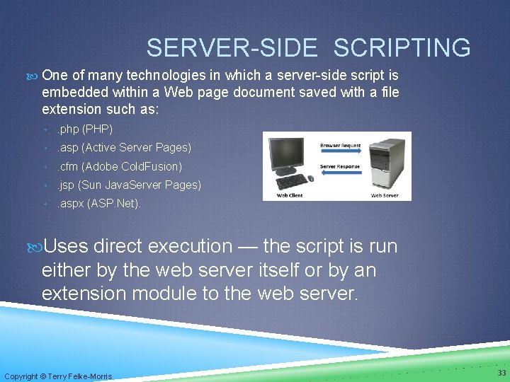 SERVER-SIDE SCRIPTING One of many technologies in which a server-side script is embedded within