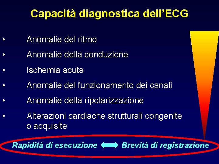 Capacità diagnostica dell’ECG • Anomalie del ritmo • Anomalie della conduzione • Ischemia acuta