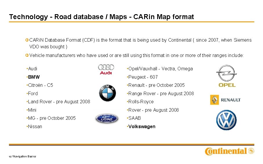 Technology - Road database / Maps - CARin Map format CARi. N Database Format