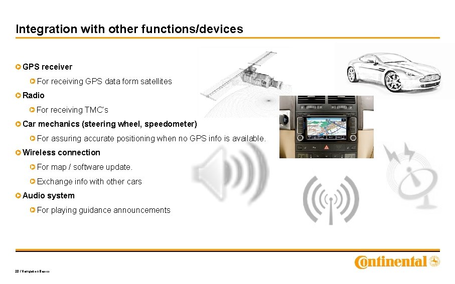 Integration with other functions/devices GPS receiver For receiving GPS data form satellites Radio For