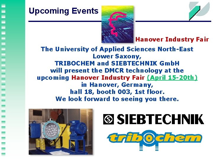 Upcoming Events Hanover Industry Fair The University of Applied Sciences North-East Lower Saxony, TRIBOCHEM