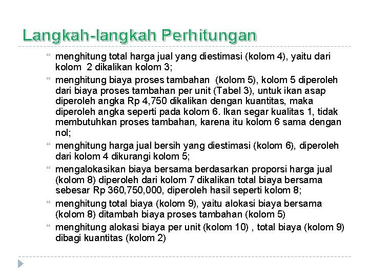 Langkah-langkah Perhitungan menghitung total harga jual yang diestimasi (kolom 4), yaitu dari kolom 2