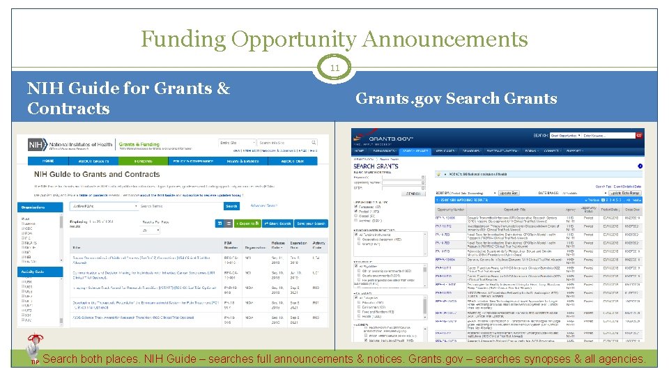 Funding Opportunity Announcements 11 NIH Guide for Grants & Contracts Grants. gov Search Grants