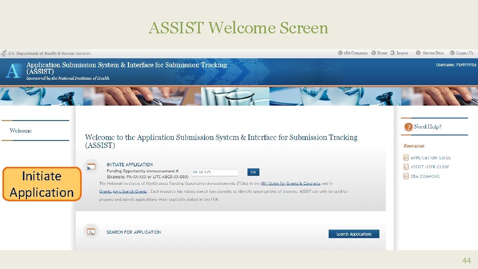 ASSIST Welcome Screen Initiate Application 44 