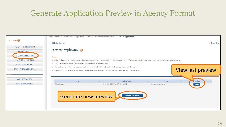 Generate Application Preview in Agency Format View last preview Generate new preview 54 