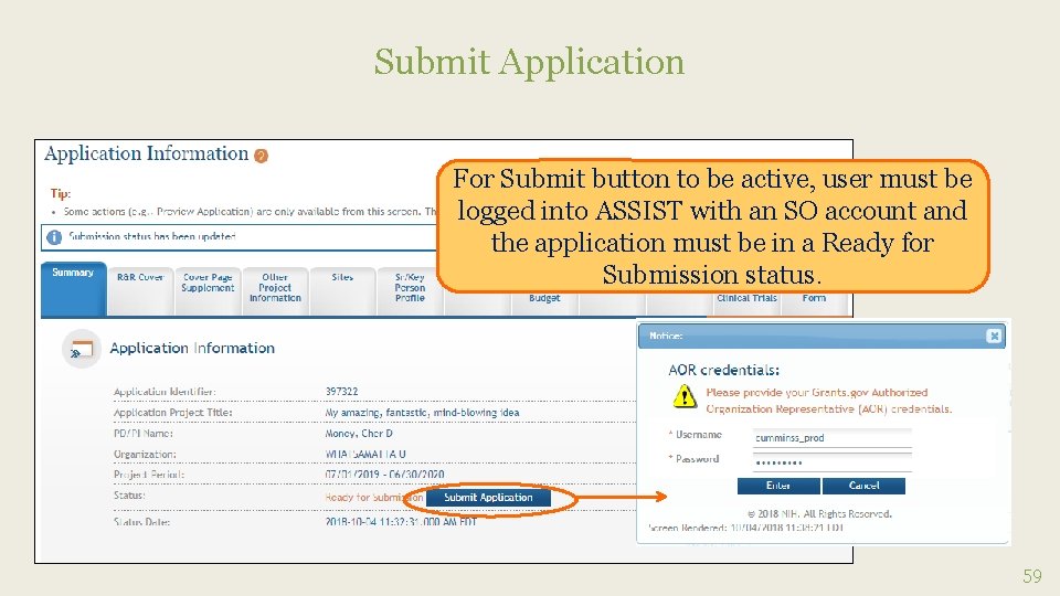 Submit Application For Submit button to be active, user must be logged into ASSIST