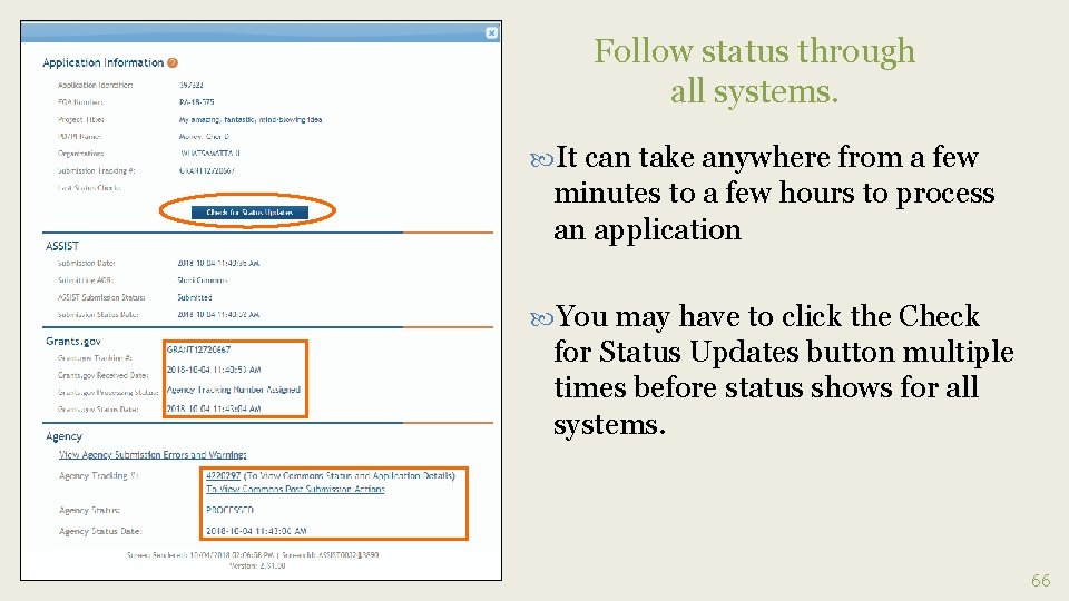 Follow status through all systems. It can take anywhere from a few minutes to