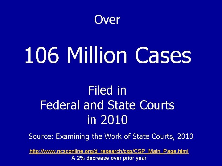 Over 106 Million Cases Filed in Federal and State Courts in 2010 Source: Examining