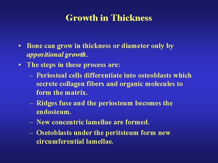 Growth in Thickness • Bone can grow in thickness or diameter only by appositional Growth in Thickness • Bone can grow in thickness or diameter only by appositional