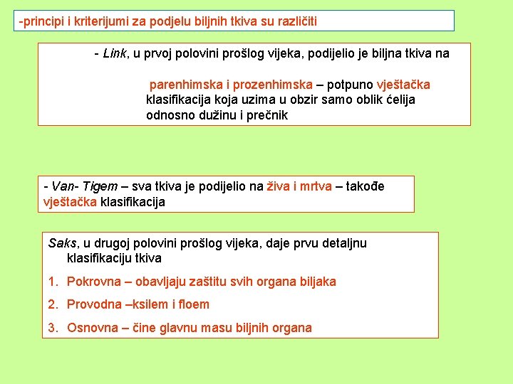 -principi i kriterijumi za podjelu biljnih tkiva su različiti - Link, u prvoj polovini