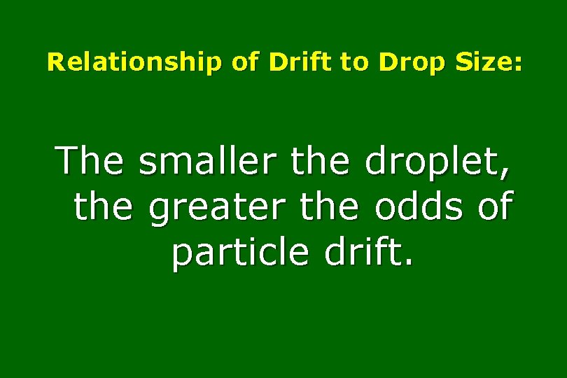 Relationship of Drift to Drop Size: The smaller the droplet, the greater the odds