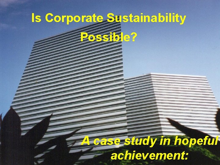 Is Corporate Sustainability Possible? A case study in hopeful achievement: 