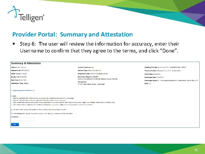 Provider Portal: Summary and Attestation § Step 6: The user will review the information