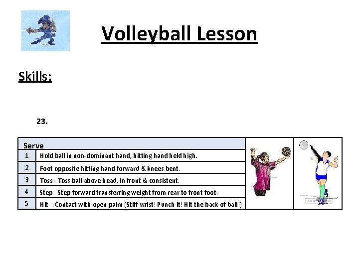 Volleyball Lesson Skills: 23. Serve 1 Hold ball in non-dominant hand, hitting hand held