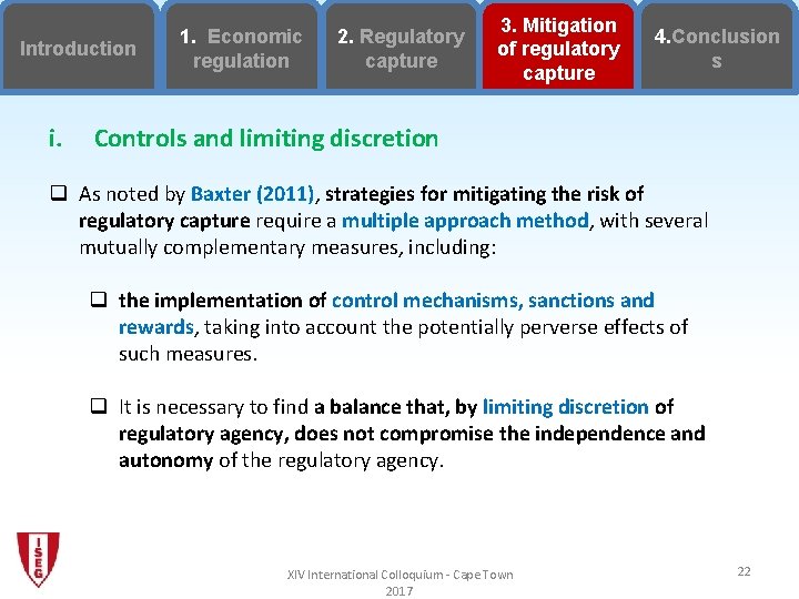 Introduction i. 1. Economic regulation 2. Regulatory capture 3. Mitigation of regulatory capture 4.