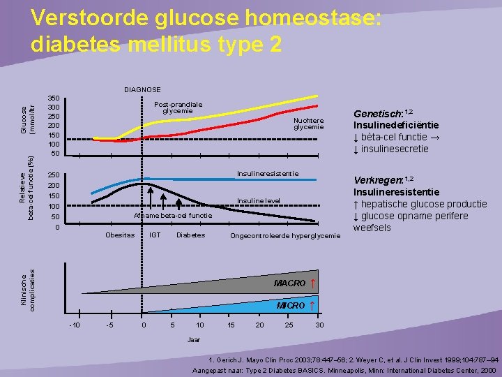 Verstoorde glucose homeostase: diabetes mellitus type 2 Relatieve beta-cel functie (%) Glucose (mmol/ltr DIAGNOSE