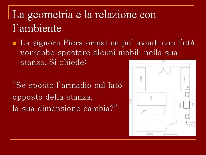 La geometria e la relazione con l’ambiente n La signora Piera ormai un po’