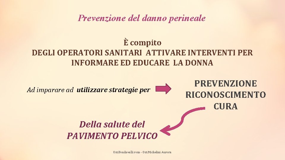 Prevenzione del danno perineale È compito DEGLI OPERATORI SANITARI ATTIVARE INTERVENTI PER INFORMARE ED