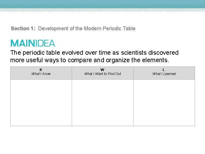 Chapter 6 The Periodic Table Section 1 Development