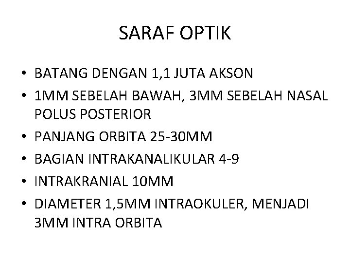 SARAF OPTIK • BATANG DENGAN 1, 1 JUTA AKSON • 1 MM SEBELAH BAWAH,