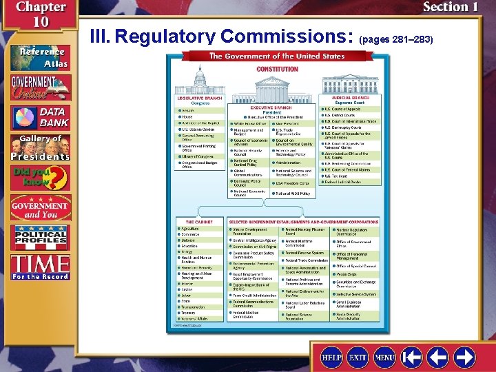 III. Regulatory Commissions: (pages 281– 283) 
