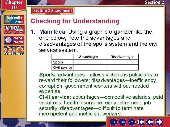 Checking for Understanding 1. Main Idea Using a graphic organizer like the one below,