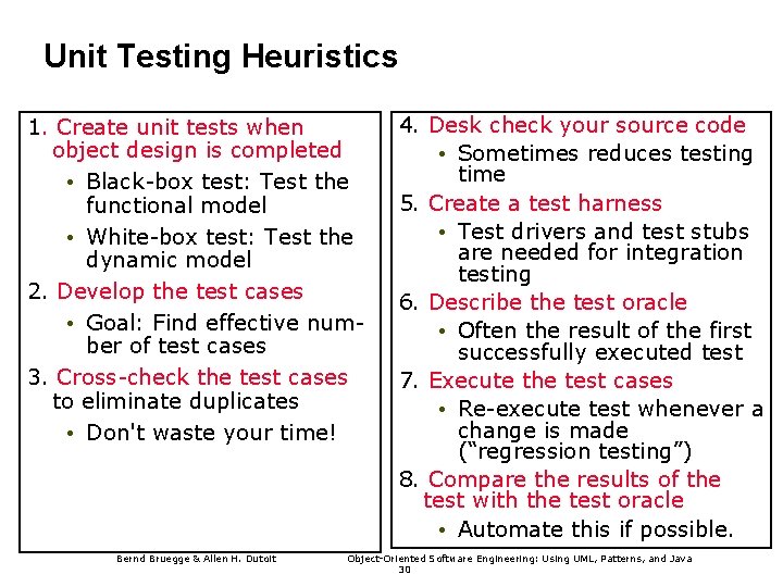 Unit Testing Heuristics 1. Create unit tests when object design is completed • Black-box