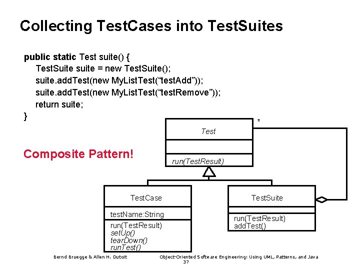 Collecting Test. Cases into Test. Suites public static Test suite() { Test. Suite suite