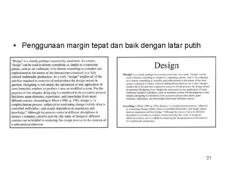  • Penggunaan margin tepat dan baik dengan latar putih 21 