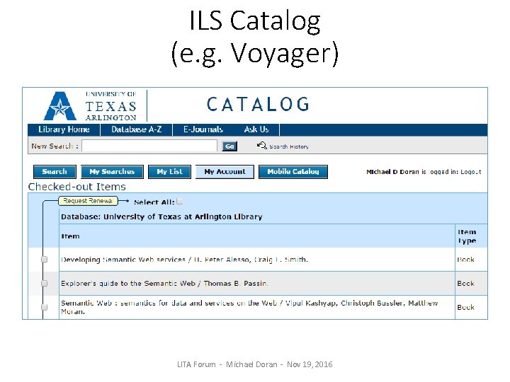 ILS Catalog (e. g. Voyager) LITA Forum - Michael Doran - Nov 19, 2016