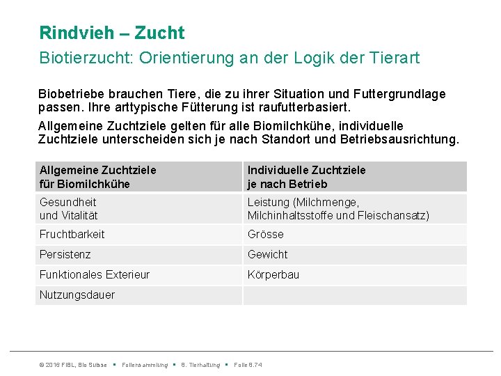 Rindvieh – Zucht Biotierzucht: Orientierung an der Logik der Tierart Biobetriebe brauchen Tiere, die