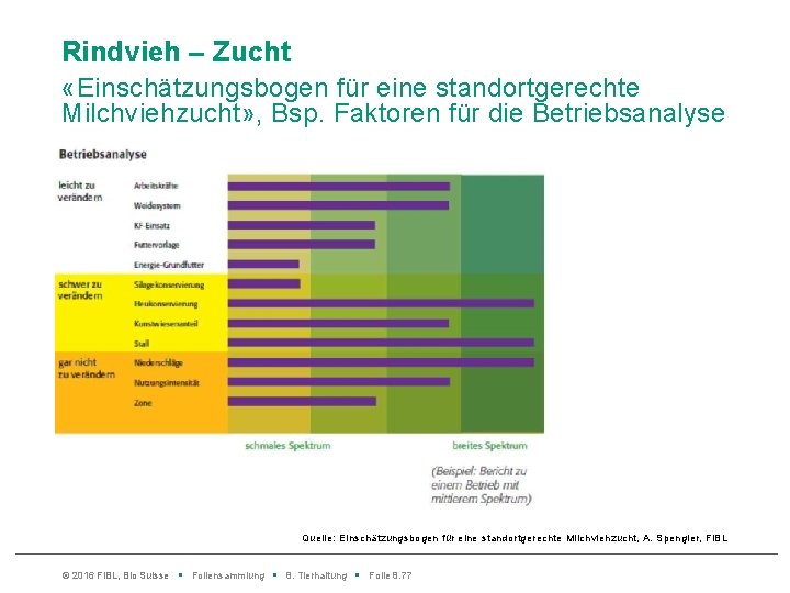Rindvieh – Zucht «Einschätzungsbogen für eine standortgerechte Milchviehzucht» , Bsp. Faktoren für die Betriebsanalyse