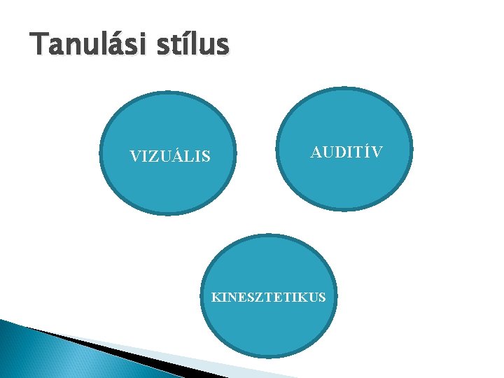 Tanulási stílus VIZUÁLIS AUDITÍV KINESZTETIKUS 