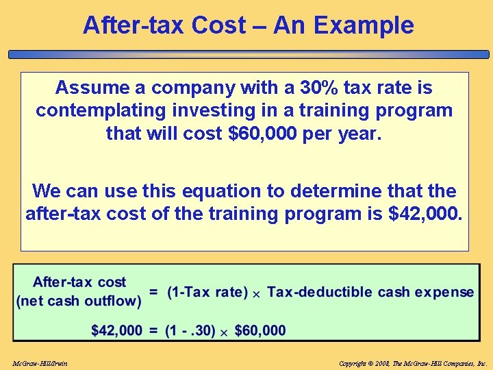 After-tax Cost – An Example Assume a company with a 30% tax rate is After-tax Cost – An Example Assume a company with a 30% tax rate is