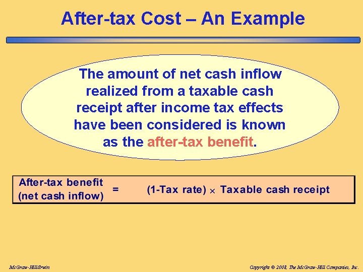 After-tax Cost – An Example The amount of net cash inflow realized from a After-tax Cost – An Example The amount of net cash inflow realized from a