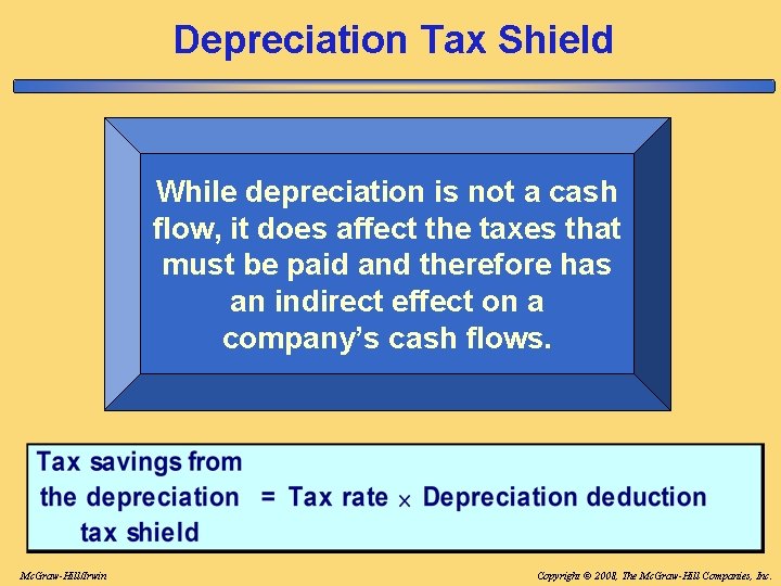 Depreciation Tax Shield While depreciation is not a cash flow, it does affect the Depreciation Tax Shield While depreciation is not a cash flow, it does affect the