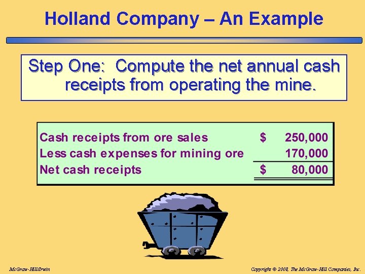 Holland Company – An Example Step One: Compute the net annual cash receipts from Holland Company – An Example Step One: Compute the net annual cash receipts from
