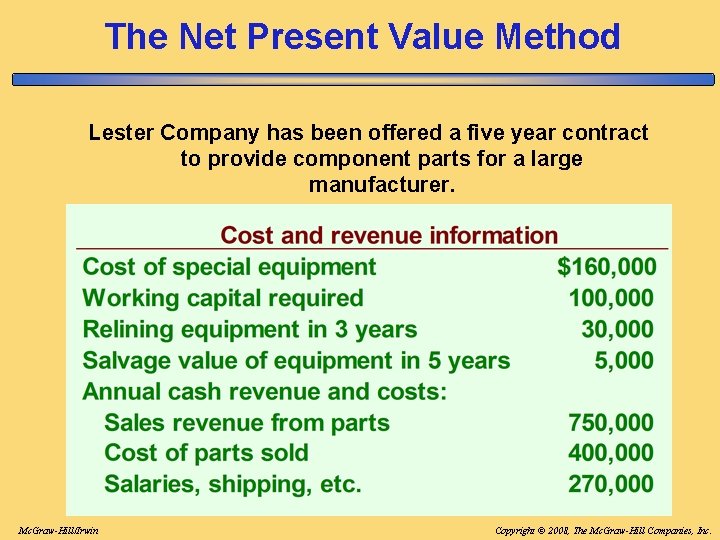The Net Present Value Method Lester Company has been offered a five year contract The Net Present Value Method Lester Company has been offered a five year contract