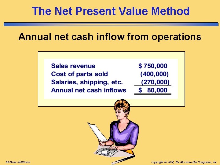The Net Present Value Method Annual net cash inflow from operations Mc. Graw-Hill/Irwin Copyright The Net Present Value Method Annual net cash inflow from operations Mc. Graw-Hill/Irwin Copyright
