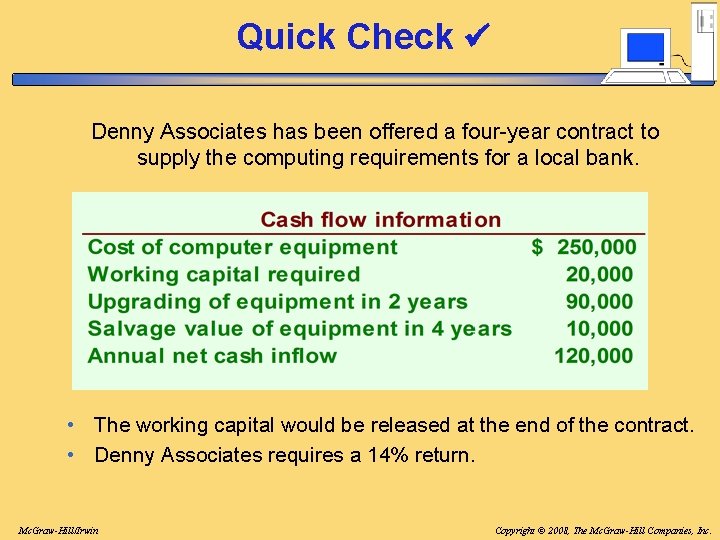 Quick Check Denny Associates has been offered a four-year contract to supply the computing Quick Check Denny Associates has been offered a four-year contract to supply the computing